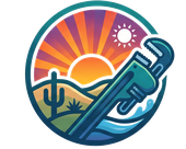 Tempe Plumbing Guys desert sunset and pipe-wrench emblem, linking home from the Leak Detection in Tempe, AZ